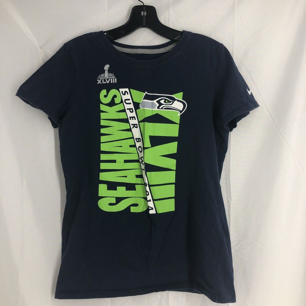 Nike Women's Seattle Seahawks Super Bowl XLVIII Champions Navy Slim Fit Shirt